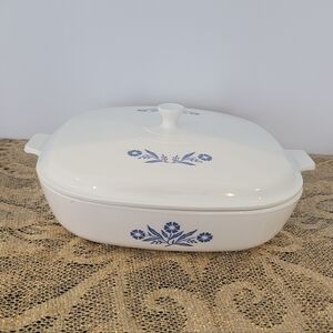Rare 1960's Corning Ware Blue Cornflower Casserole Skillet & White Lid